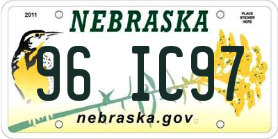 NE license plate 96IC97