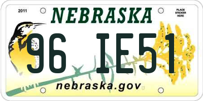 NE license plate 96IE51
