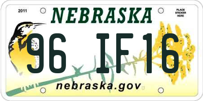 NE license plate 96IF16