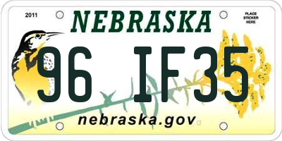 NE license plate 96IF35