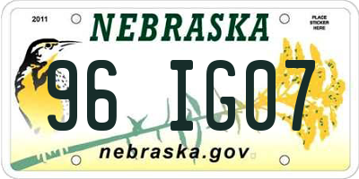 NE license plate 96IG07