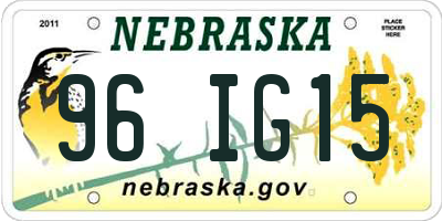 NE license plate 96IG15