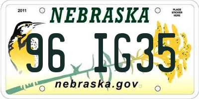 NE license plate 96IG35