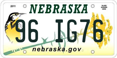 NE license plate 96IG76