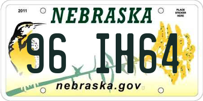 NE license plate 96IH64
