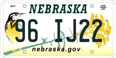 NE license plate 96IJ22
