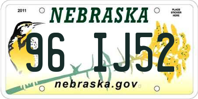 NE license plate 96IJ52