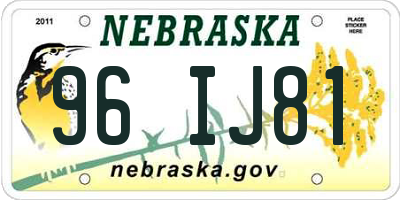 NE license plate 96IJ81