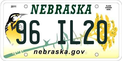 NE license plate 96IL20