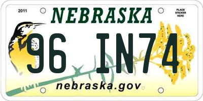 NE license plate 96IN74