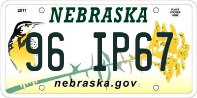 NE license plate 96IP67