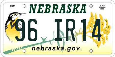 NE license plate 96IR14