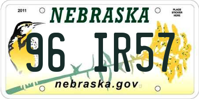 NE license plate 96IR57