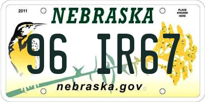 NE license plate 96IR67