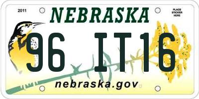 NE license plate 96IT16