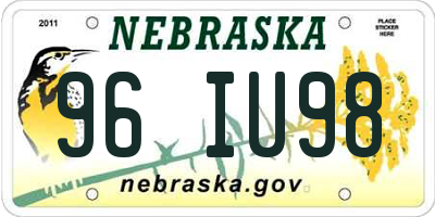 NE license plate 96IU98
