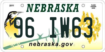 NE license plate 96IW63