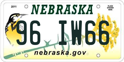 NE license plate 96IW66