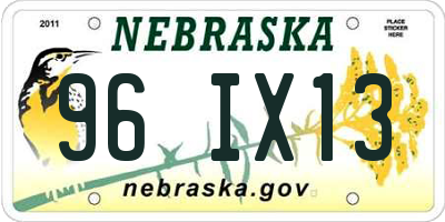 NE license plate 96IX13