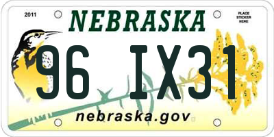 NE license plate 96IX31