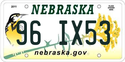 NE license plate 96IX53