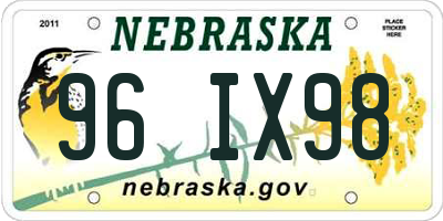 NE license plate 96IX98