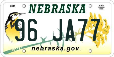 NE license plate 96JA77
