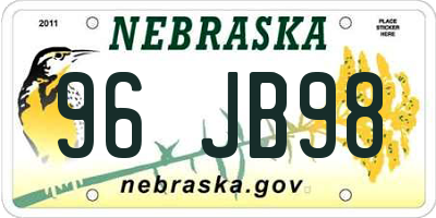 NE license plate 96JB98