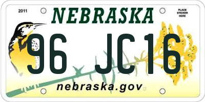 NE license plate 96JC16