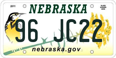 NE license plate 96JC22