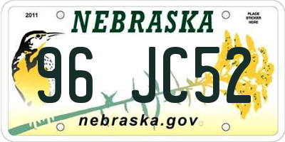 NE license plate 96JC52
