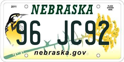 NE license plate 96JC92
