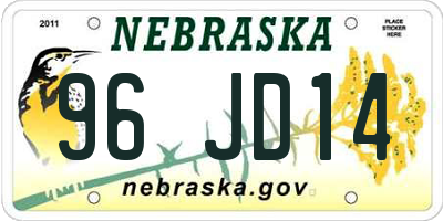 NE license plate 96JD14