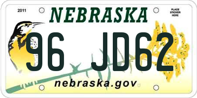 NE license plate 96JD62