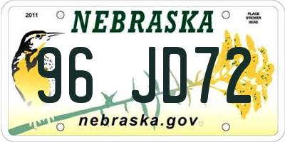 NE license plate 96JD72
