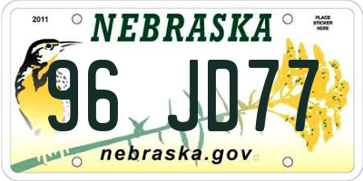 NE license plate 96JD77