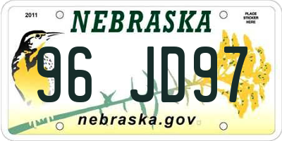 NE license plate 96JD97