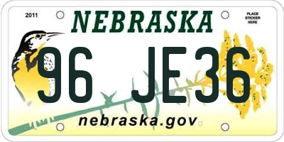 NE license plate 96JE36
