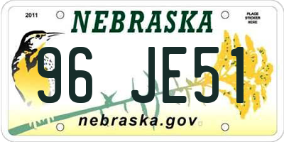 NE license plate 96JE51