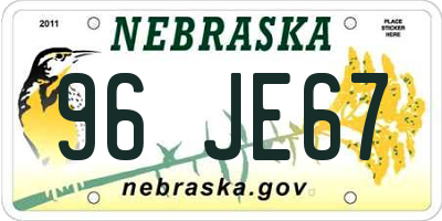 NE license plate 96JE67