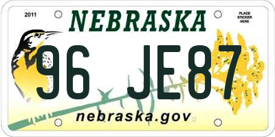 NE license plate 96JE87