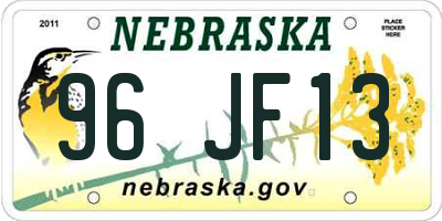 NE license plate 96JF13