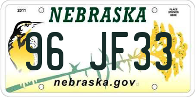 NE license plate 96JF33