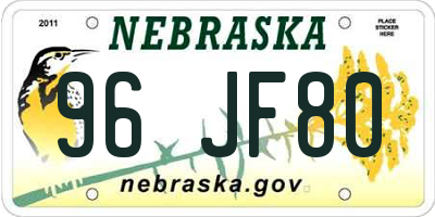 NE license plate 96JF80