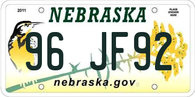 NE license plate 96JF92