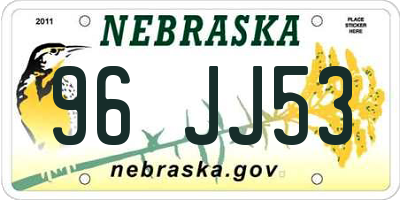 NE license plate 96JJ53