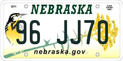 NE license plate 96JJ70
