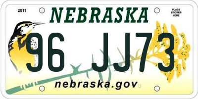 NE license plate 96JJ73