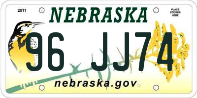 NE license plate 96JJ74