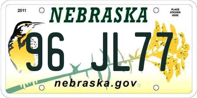 NE license plate 96JL77